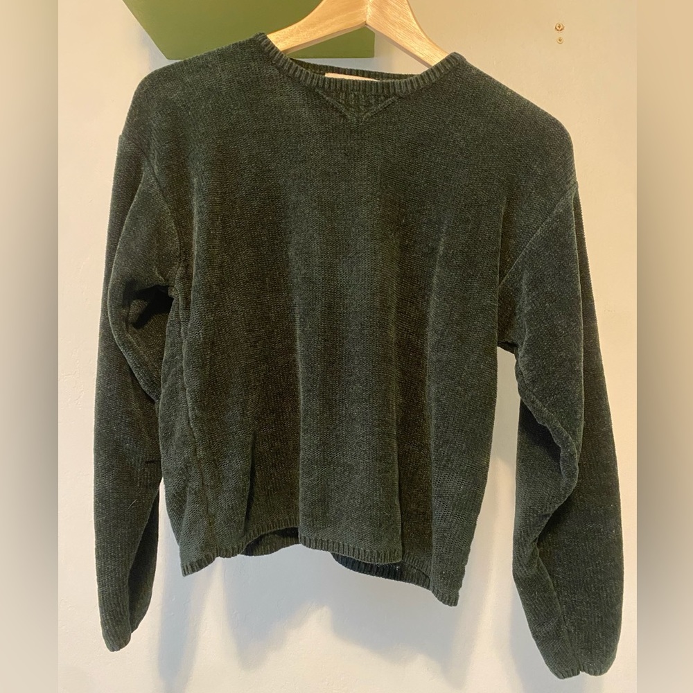 Vintage chenille green cropped knit sweater